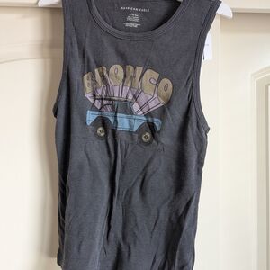 American Eagle Outfitters Kids Charcoal Tank Top with Blue and Tan Graphic